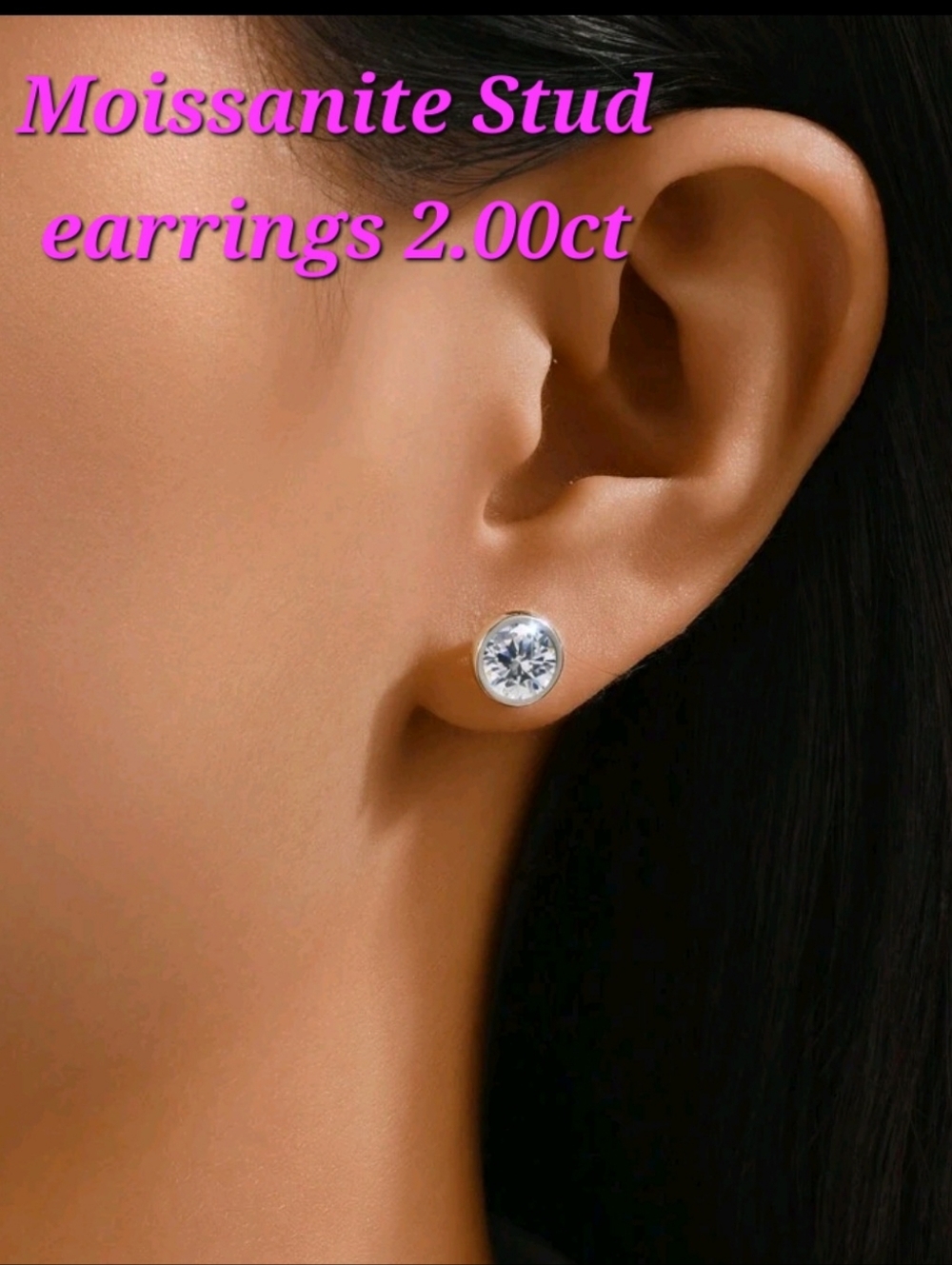 2.00ct Sterling Silver Moissanite Round Bezel Set Stuf Earrings NEW